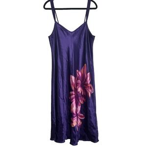Morgan Taylor Intimates Y2K Slip Dress Purple Floral Satin Velvet Lingerie -Sz L